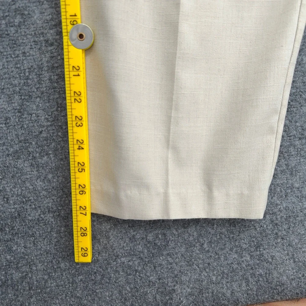 Haggar Mens Pleated Casual Pants Tan Khaki Size 40x27 Polyester Linen Blend‎